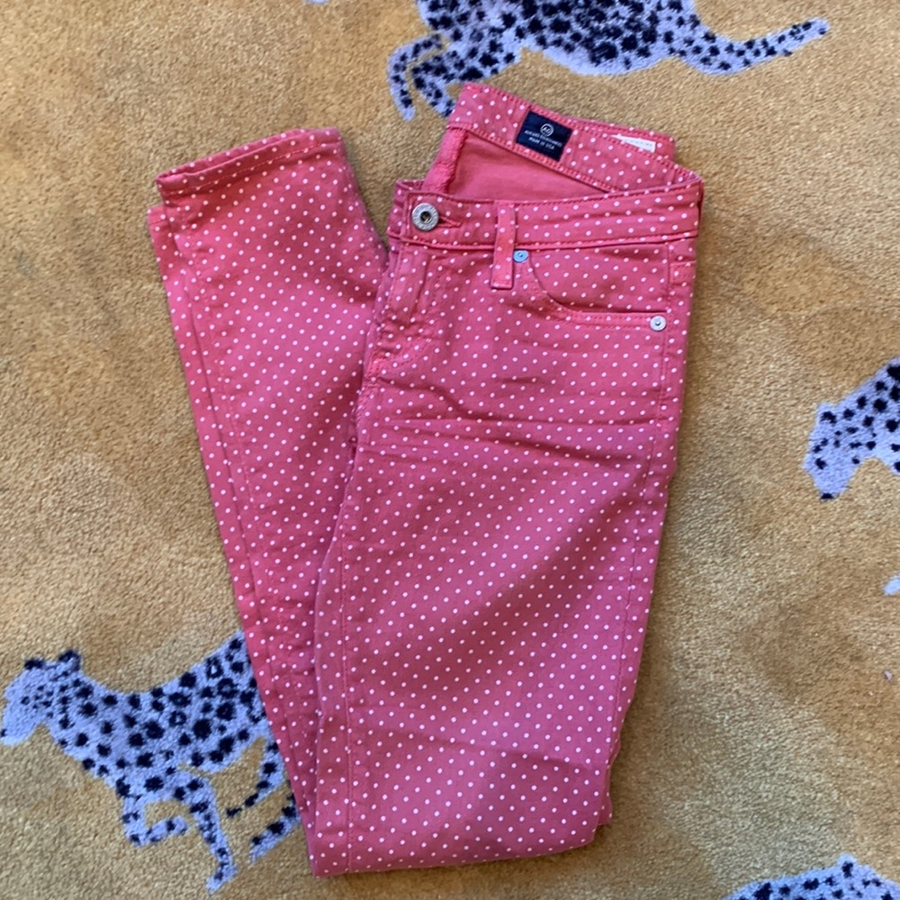 AG Polka Dot Pink Skinny Legging Ankle Jean Size 25T